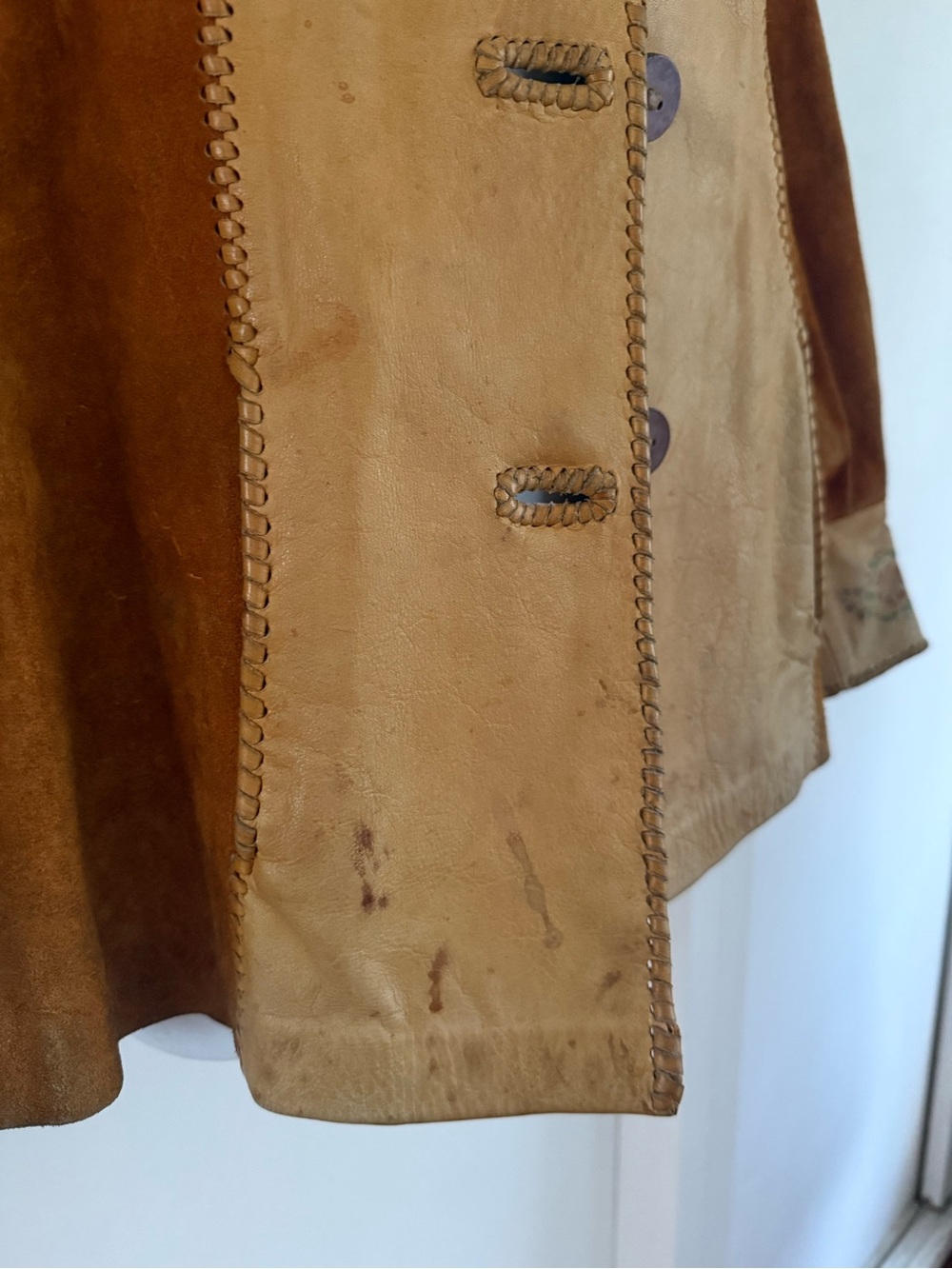 Char Leather & Suede Hand Painted Floral Boho vintage Jacket 8 - Picture 14 of 16